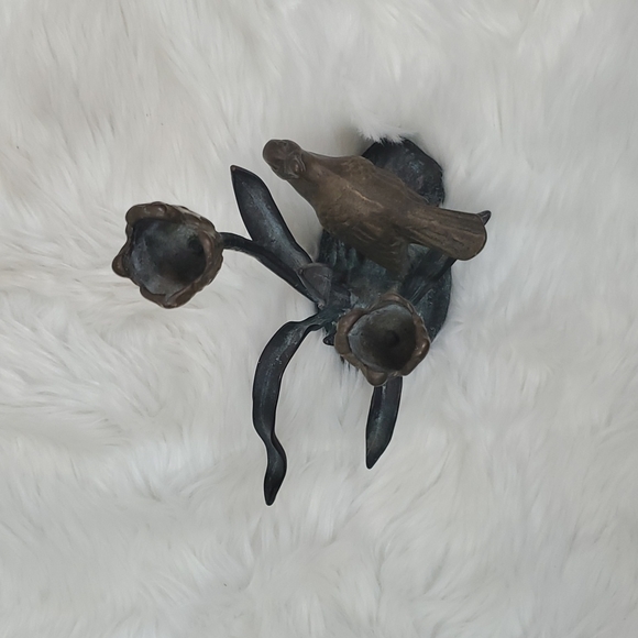 Vintage Wildwood Accent Bronze Candlesticks Tulip and Bird - Picture 8 of 12